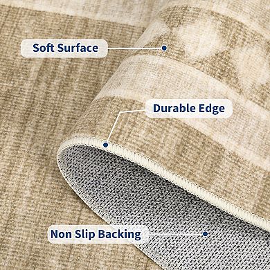Modern Bordered Machine Washable Rug Stain-Resistant Ultra-Thin Carpet Soft Low Pile Floor Mat