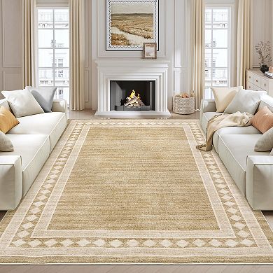 Modern Bordered Machine Washable Rug Stain-Resistant Ultra-Thin Carpet Soft Low Pile Floor Mat