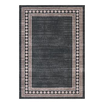 Modern Bordered Machine Washable Rug Stain-Resistant Ultra-Thin Carpet Soft Low Pile Floor Mat