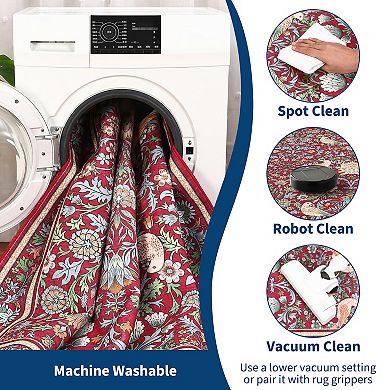 Farmhouse Machine Washable Rug with Rubber Backing Low Pile Stain Resistant Carpet