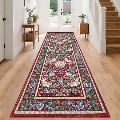 Farmhouse Machine Washable Rug with Rubber Backing Low Pile Stain Resistant Carpet