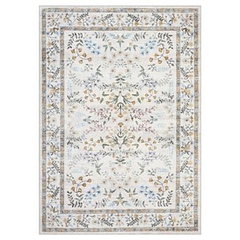 Floral Washable Rug Stain-Resistant Soft Low Pile Easy Cleaning Foldable Ultra-Thin Floor Cover