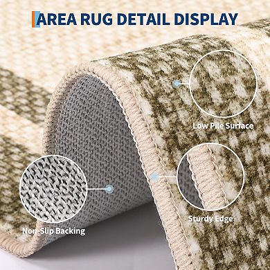 Modern Bordered Machine Washable Rug with Non-Slip Backing, Foldable Low Pile Throw Carpet