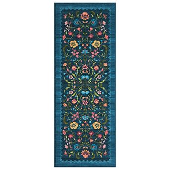 Floral Machine Washable Rug with Non-Slip Backing, Stain-Resistant Foldable Indoor Carpet