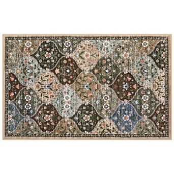 Machine Washable Rug Ultra-Soft Farmhouse Floral Throw Carpet Stain-Resistant Thin Mat