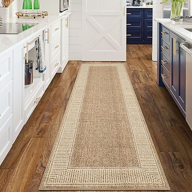 Modern Bordered Machine Washable Rug with Non-Slip Backing, Stain-Resistant Foldable Indoor Carpet