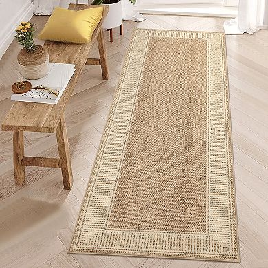Modern Bordered Machine Washable Rug with Non-Slip Backing, Stain-Resistant Foldable Indoor Carpet
