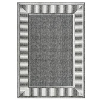 Modern Bordered Machine Washable Rug with Non-Slip Backing, Stain-Resistant Foldable Indoor Carpet