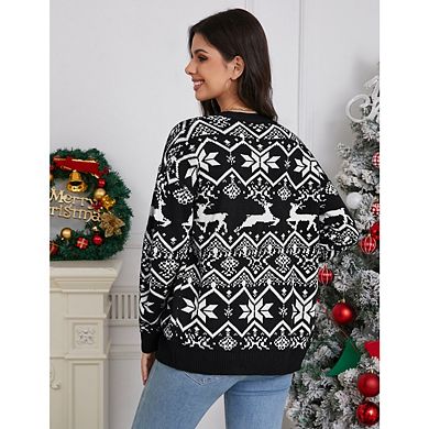 Women's Christmas Cardigan V Neck Button Down Long Sleeve Open Front Cardigan Sweaters Knitwear