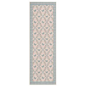 Butterfly Floral Washable Rug Ultra Soft Stain Resistant Non Slip Low Pile Non Shedding Carpet