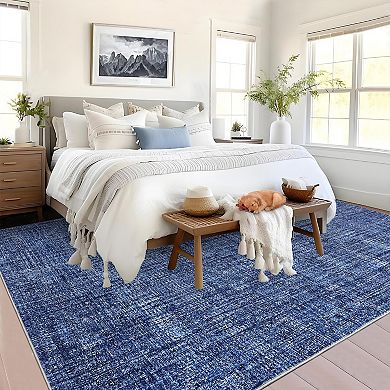 Minimalist Machine Washable Rug with Non-Slip Backing, Stain-Resistant Foldable Indoor Carpet