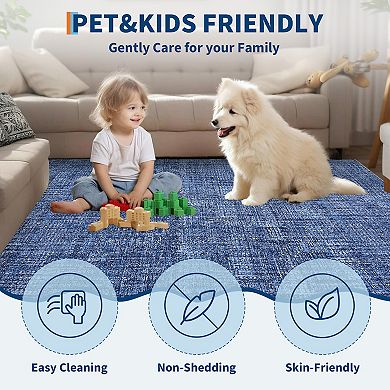 Minimalist Machine Washable Rug with Non-Slip Backing, Stain-Resistant Foldable Indoor Carpet