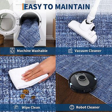 Minimalist Machine Washable Rug with Non-Slip Backing, Stain-Resistant Foldable Indoor Carpet