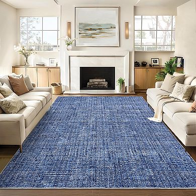 Minimalist Machine Washable Rug with Non-Slip Backing, Stain-Resistant Foldable Indoor Carpet