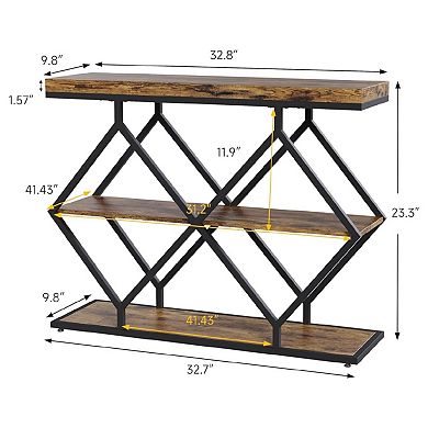 3-Tier Entryway Table, Industrial Console Sofa Table with Storage, Accent Table with Open Shelves