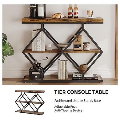 3-Tier Entryway Table, Industrial Console Sofa Table with Storage, Accent Table with Open Shelves