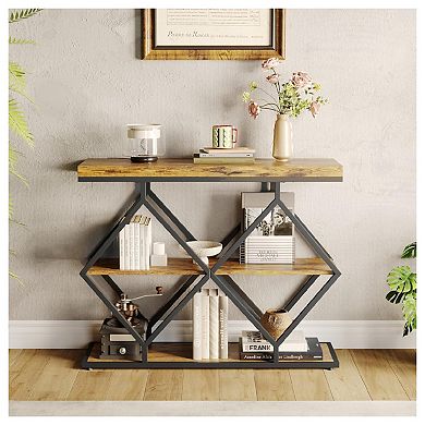 3-Tier Entryway Table, Industrial Console Sofa Table with Storage, Accent Table with Open Shelves
