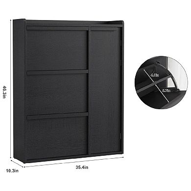 Shoe Storage Cabinet with 3 Flip Drawers & Side Door, Hidden Shoe Organizer