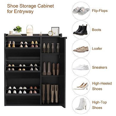 Shoe Storage Cabinet with 3 Flip Drawers & Side Door, Hidden Shoe Organizer