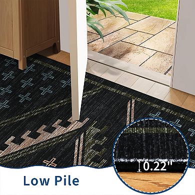 Boho Machine Washable Area Rugs Geometric Low Pile Soft Non-Slip Throw Mat