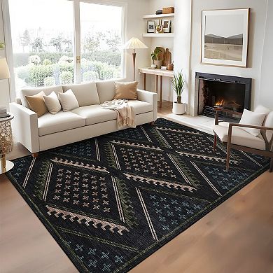 Boho Machine Washable Area Rugs Geometric Low Pile Soft Non-Slip Throw Mat