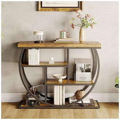 Entryway Table with Storage, Industrial 4-Tier Narrow Console Table Behind Couch
