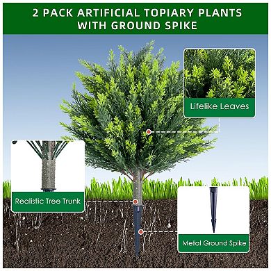 4 PCS Artificial Cypress Tree with Ground Spike ,Artificial Topiary Plant,65CMX45CM