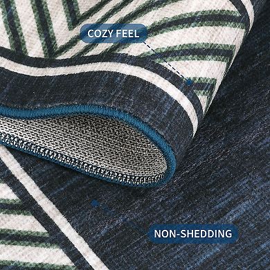 Modern Bordered Washable Geometric Living Room Carpet, Non-Slip Non-Shedding Low Pile Floor Mat