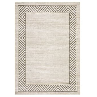 Modern Bordered Washable Geometric Living Room Carpet, Non-Slip Non-Shedding Low Pile Floor Mat