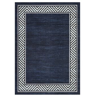 Modern Bordered Washable Geometric Living Room Carpet, Non-Slip Non-Shedding Low Pile Floor Mat