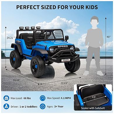 12V Ride on Car for 3+, Kids Electric Vehicles with Remote Control Riding Toy Extra Wide Seat