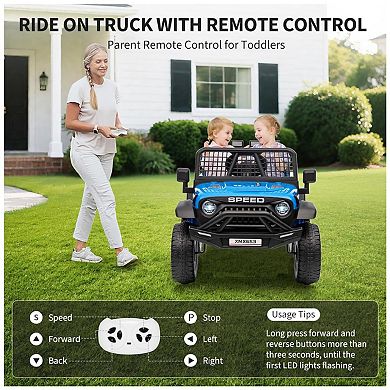12V Ride on Car for 3+, Kids Electric Vehicles with Remote Control Riding Toy Extra Wide Seat