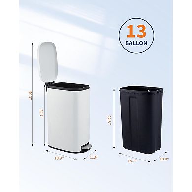 Slim Kitchen Trash Can 13 Gal, Stainless Steel Garbage Can with Removable Inner Bucket