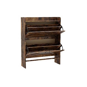 Shoe Storage Cabinet with 2 Flip Drawers, Freestanding Shoe Organizer with Wooden Legs for Entryway