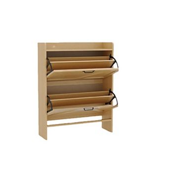 Shoe Storage Cabinet with 2 Flip Drawers, Freestanding Shoe Organizer with Wooden Legs for Entryway