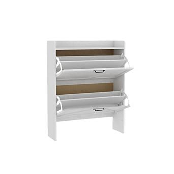 Shoe Storage Cabinet with 2 Flip Drawers, Freestanding Shoe Organizer with Wooden Legs for Entryway