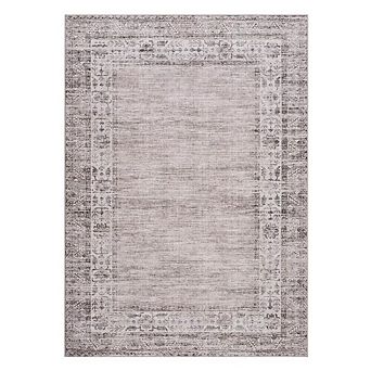 Bordered Machine Washable Rug with Rubber Backing Foldable Low Pile Indoor Carpet