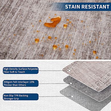 Bordered Machine Washable Rug with Rubber Backing Foldable Low Pile Indoor Carpet