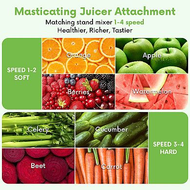 Gvode Masticating Juicer Kitchen Attachment for Stand Mixer with Cold Press & Dual Feed Chute