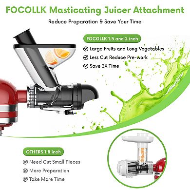 Gvode Masticating Juicer Kitchen Attachment for Stand Mixer with Cold Press & Dual Feed Chute