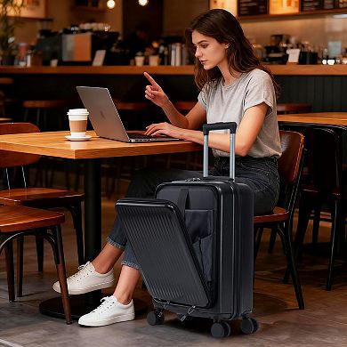 2-Piece Carry-On Luggage and Tote Bag Set 20" Upright with Front Opening Design