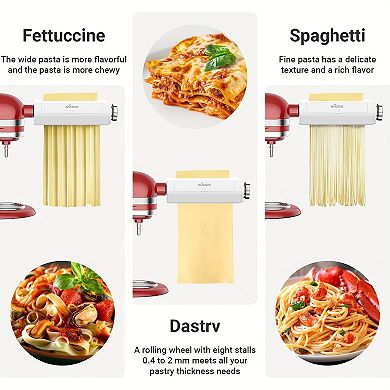 Gvode 3-in-1 Pasta Maker Kitchen Attachment for Stand Mixer Roller Spaghetti & Fettuccine Cutters