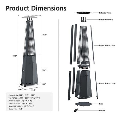 87 Inch Pyramid Patio Heater 48000 BTU with Wheels Cover and Tip Over Protection for Outdoor Use