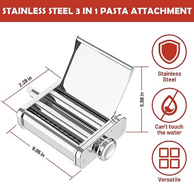 Gvode 3-in-1 Pasta Kitchen Attachment for Stand Mixer with All-Metal Roller Cutters & Cleaning Brush
