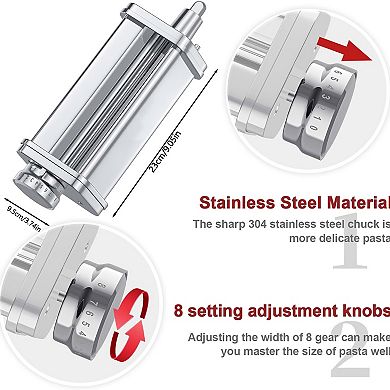 Gvode 3 piece, 3-in-1 Pasta Kitchen Attachment for Stand Mixer, All-Metal Roller & Cutters