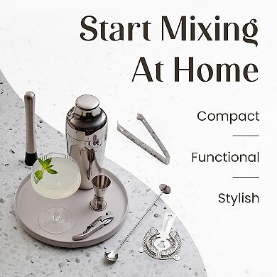10-Piece Cocktail Shaker Set with Dark Stand - Complete at Home Bar Set with Bar Accessories