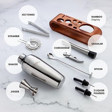 10-Piece Cocktail Shaker Set with Dark Stand - Complete at Home Bar Set with Bar Accessories