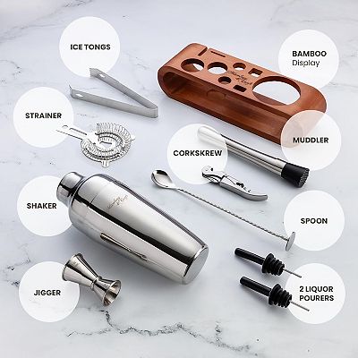 10-Piece Cocktail Shaker Set with Dark Stand - Complete at Home