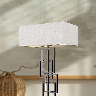 Geometric Chic 27 in. Table Lamp with Square Shade - Ambient Warm Light