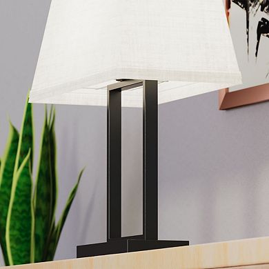 Modern Rectangular Table Lamp with Fabric Shade - 22 in. - E26 Bulb Compatible - Sleek Design